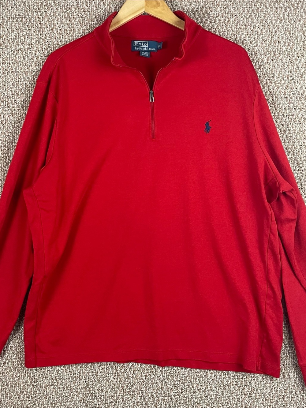 Vintage 90s Polo Ralph Lauren Pullover Mens 2XL 1/4 Zip Red Pima Cotton  R3